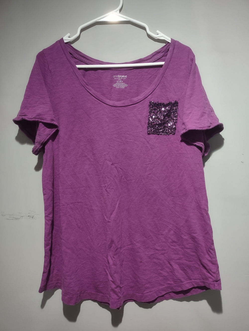 Lane Bryant Purple Short Sleeve Tee with Sequin Pocket